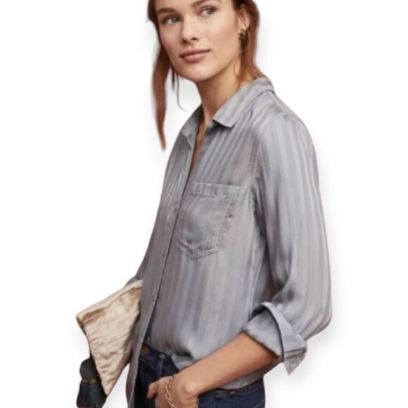 Anthropologie Cloth & Stone Blue Striped Button Down Long Sleeve Top - Picture 2 of 12